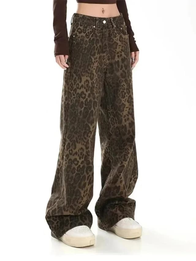 Amerykańskie jeansy w panterkę w stylu vintage, damskie, jesienno-zimowe, nowy design, małe proste nogawki, spodnie typu overalls, casualowe.