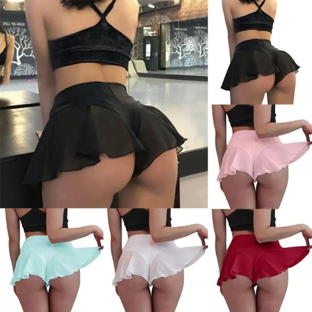 Damskie seksowne spódnica z falbanami szorty przezroczyste wysoki stan krótka spódniczka lato Fitness sportowy joga taniec najnowsze spodnie S-3XL