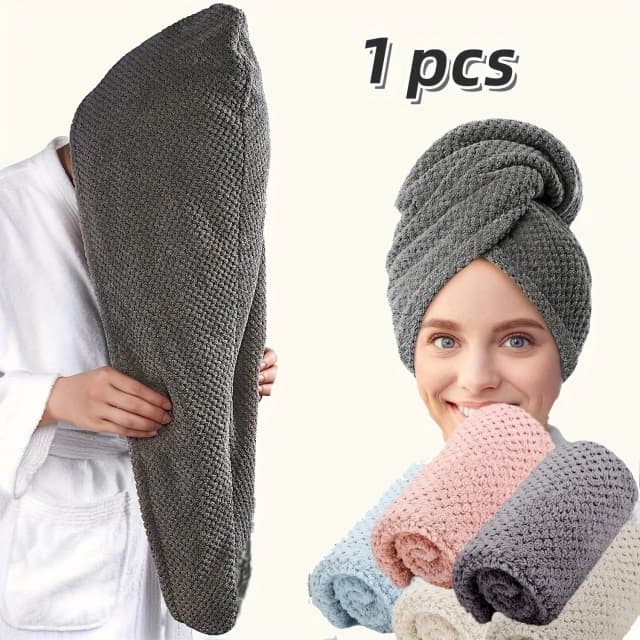 Jednokolorowy ręcznik do włosów Teksturowana czapka do suszenia włosów 9,8 "X 25,5" chłonny ręcznik do włosów dla kobiet zapinanych na guziki