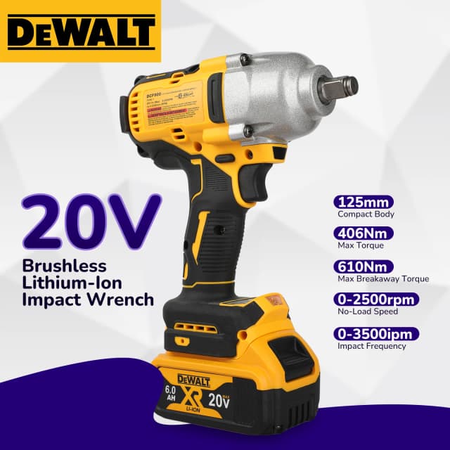 DeWalt DCF900 Bezszczotkowy klucz udarowy 20V o wysokim momencie obrotowym, elektryczny, wytrzymały, do użytku profesjonalnego, bez akumulatora i ładowarki.