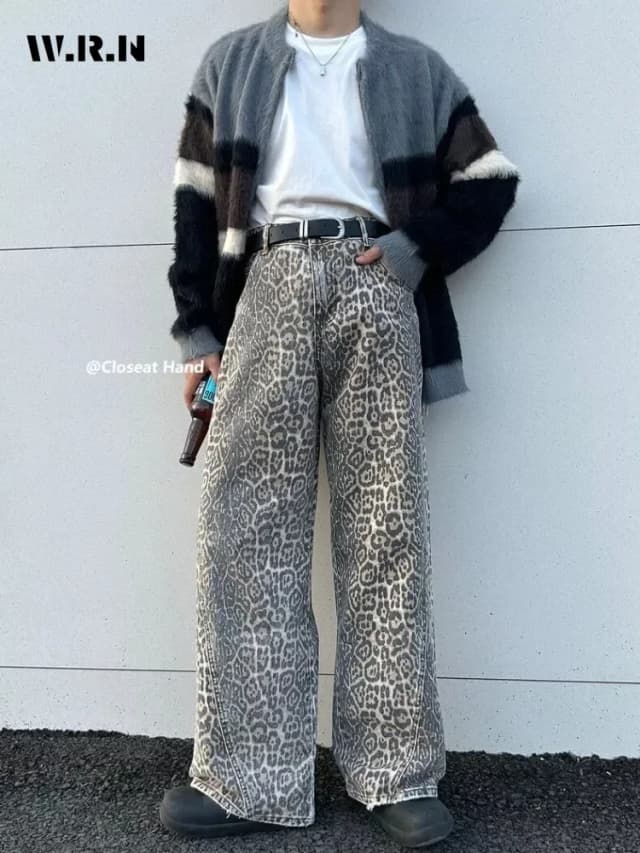 Damskie amerykańskie vintage wzór w cętki sprane cienkie dżinsy Street Casual neutralny styl spodnie dżinsowe proste spodnie z wysokim stanem