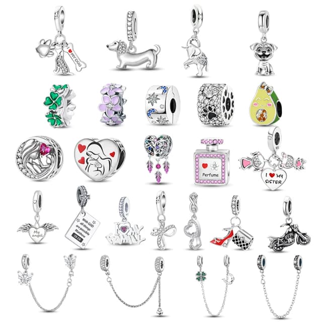 925 Sterling Silver Charm Beads fit Original Pan Charms Bracelet Dog Love Avocado Flower Silver Jewelry Making DIY Gift