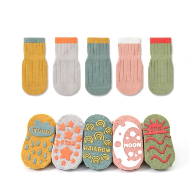 5 par Casual Cute Knit Floor Socks, miękkie, wygodne, oddychające bawełniane skarpetki dla maluchów chodzących chłopców i dziewcząt