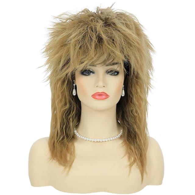HAIRJOY Syntetyczne włosy 80s Tina Diva Kostiumowa peruka dla kobiet Big Blonde Rocker Mullet Peruki Glam Punk Rock Rockstar Cosplay Peruka