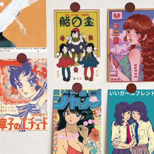 Ins japońska kreskówka dziewczynka Vintage pocztówki śliczna rekwizyty fotograficzne pokoju tło ścienna Kawaii kreatywna DIY ozdobna karta 10 arkuszy