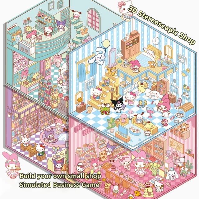 1 zestaw Cartoon Sanrio Hello Kitty naklejki 3D DIY trójwymiarowa scena kabiny układanie wklejanie naklejka na konto ręczne zabawki dla dzieci