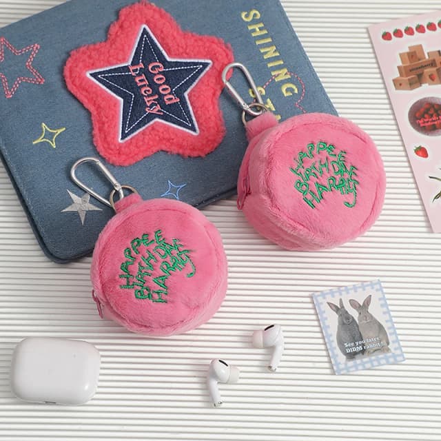 Różowa mini portmonetka na monety Torba na słuchawki Kawaii Spot Cute Plush Harries Przenośna portmonetka na monety Torba na ciasto