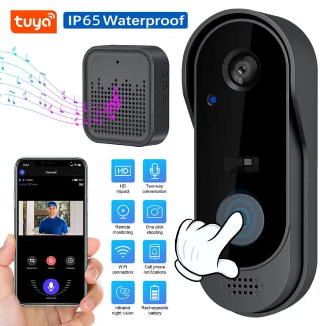 Dzwonek do drzwi Tuya z kamerą zestaw bezprzewodowy dzwonek wideo WIFI HD telefon zewnętrzny dzwonek do drzwi kamera wideodomofon bezpieczeństwa IR
