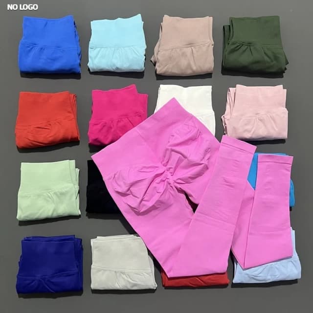 Legginsy sportowe damskie bez logo, z niskim, prążkowanym pasem, modelujące pośladki, bezszwowe, kontrolujące brzuch, do jogi, fitnessu i ćwiczeń.