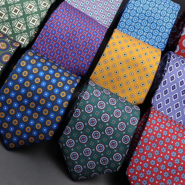 Moda męska Jedwabny krawat 7,5 cm Miękki krawat Niebieski Zielony Pomarańczowy Kolor Krawaty dla mężczyzn Kropka Kwiatowa muszka Ślubny prezent biznesowy