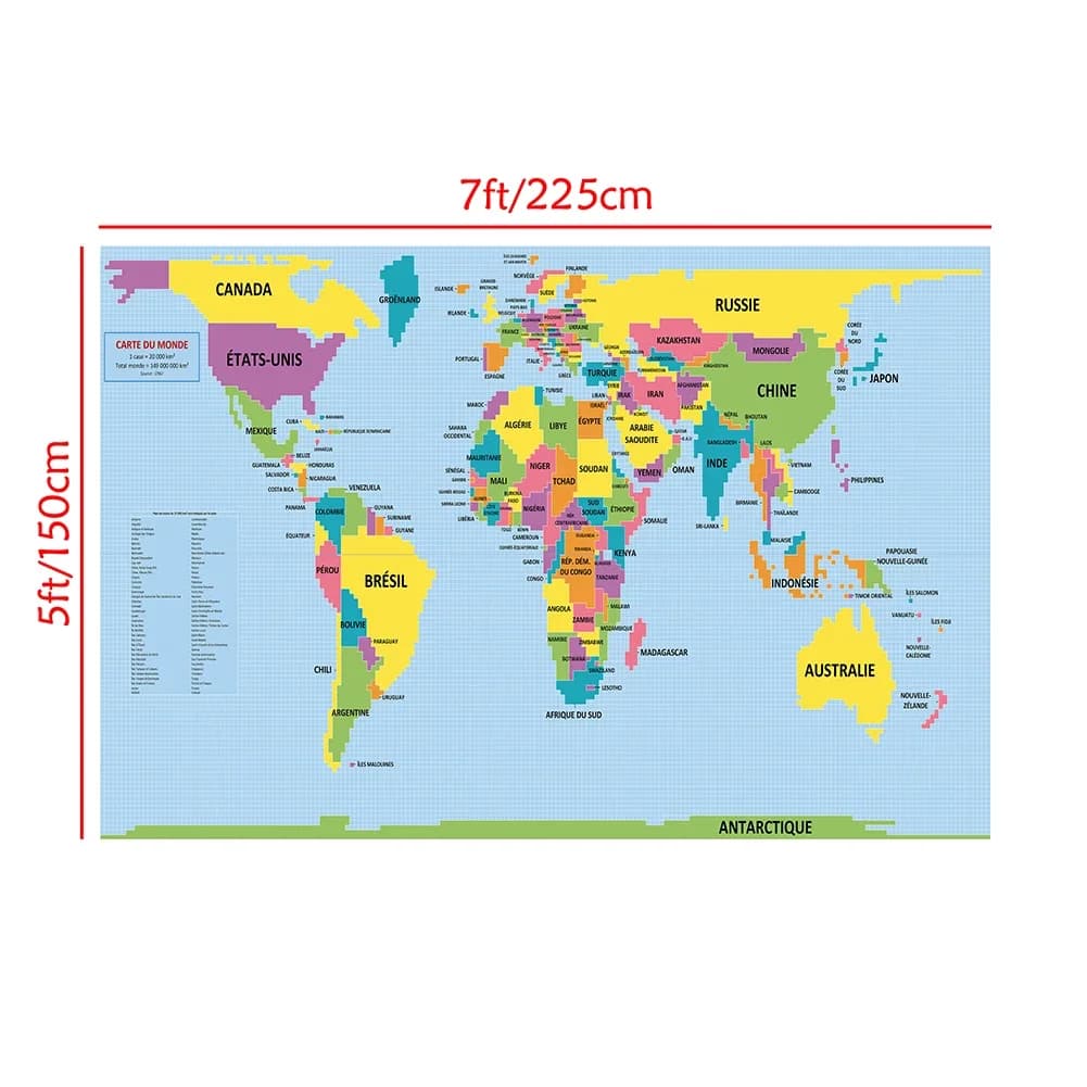 Mapa świata 225*150cm w francuskim plakatie włóknina płótno malarstwo ścienne dekoracyjny wiszący obraz artykuły szkolne do domu