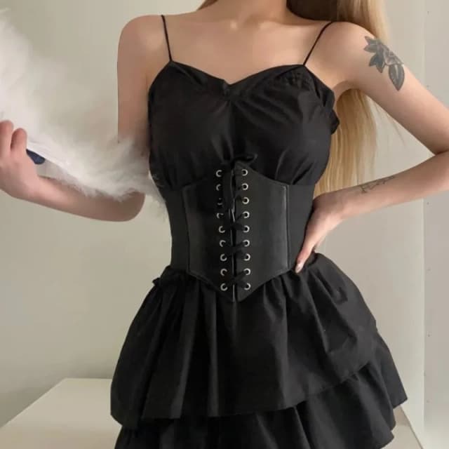 Czarny szeroki gorset pasek dla kobiet moda gotycka PU skórzane sznurowane gorsetowe paski odchudzanie talii Vintage gorset pasek dla dziewczynek