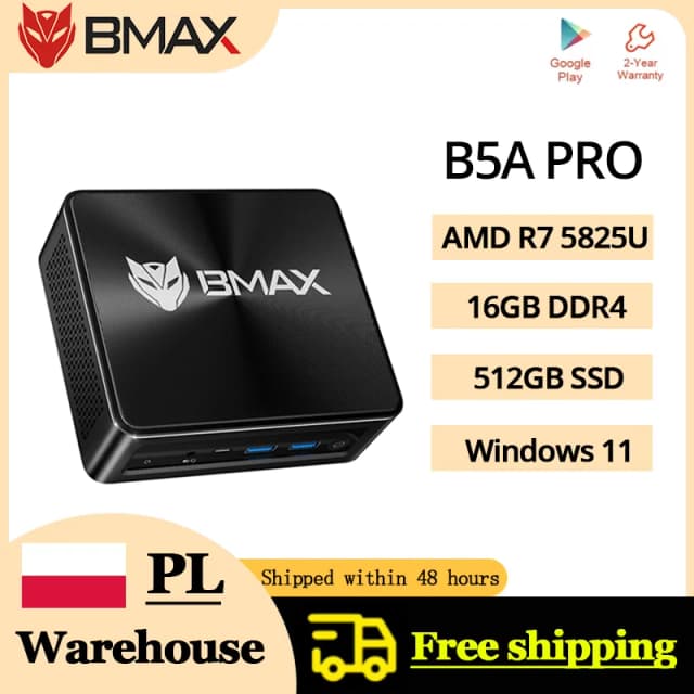 BMAX B5A Pro Procesor AMD Ryzen7 5825U 5700U Grafika AMD Radeon 16GB (obsługa maks. 64GB) DDR4 512GB NVMe SSD Windows 11