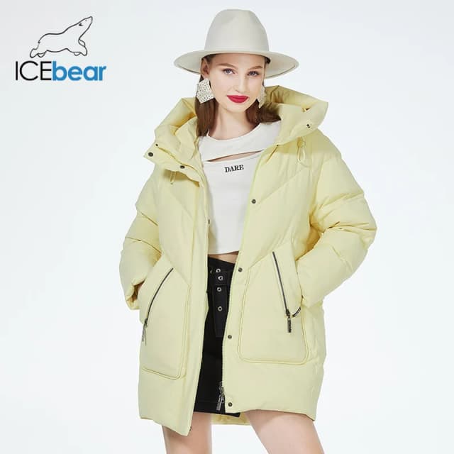 ICEbear 2023 nowa damska zimowa kurtka pikowana średniej długości casual z kapturem wiatroszczelny bawełniany płaszcz marki odzież GWD3922I