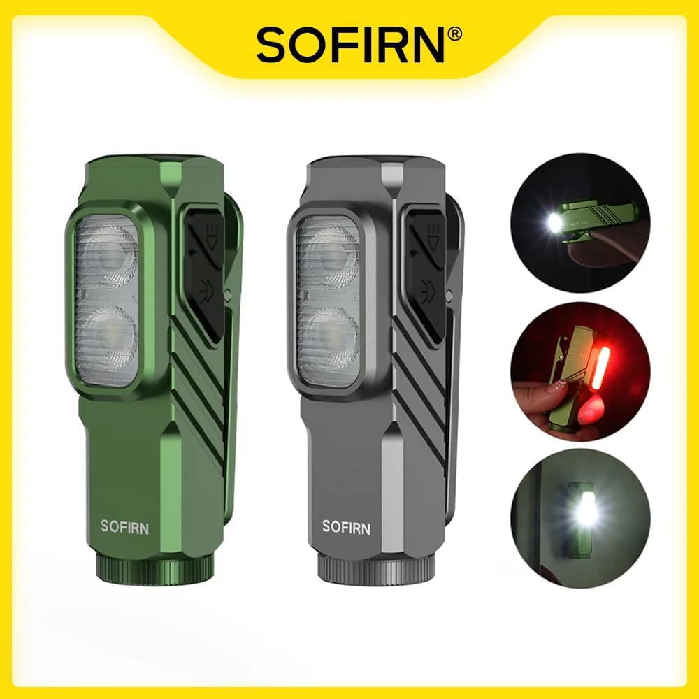 SOFIRN ST10 1000lm Mini Latarka Zaciskowa 144m 7000K Światło LED 14500 Ładowana przez USB-C Biała i Czerwona Lampa IPX6 z Magnetyczną Osłoną na Tył