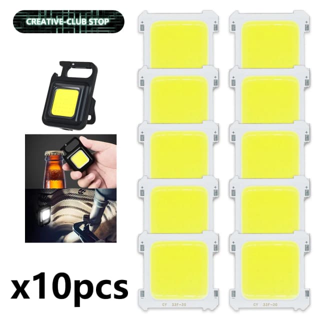 LED COB CHIP dla USB przenośny Mini brelok lampa kempingowa latarka kieszonkowa zewnętrzne białe światło DC3-4V 5-15W 500-1500lm 10 sztuk