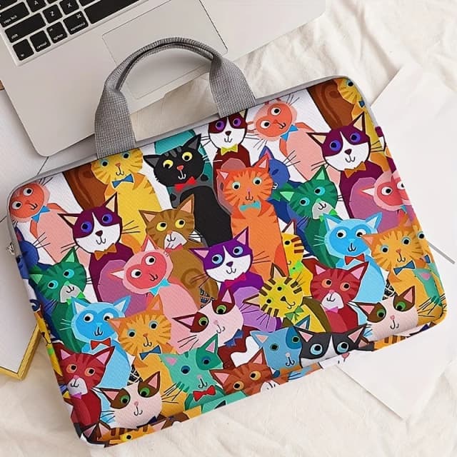Jednoczęściowy zestaw, dwa style, kolorowa torba na laptopa z nadrukiem kota z kreskówek, teczka, odpowiednia do laptopów 14 cali