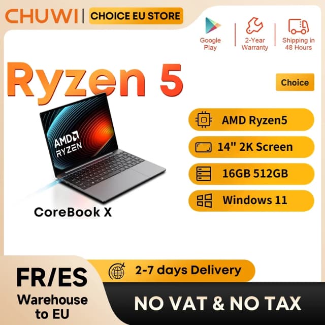 CHUWI CoreBook X AMD Ryzen 5 Laptop biznesowy 6 rdzeniowy 14,1 cala Ekran 2K IPS 16 GB pamięci RAM DDR4 512 GB SSD do 4,3 GHz