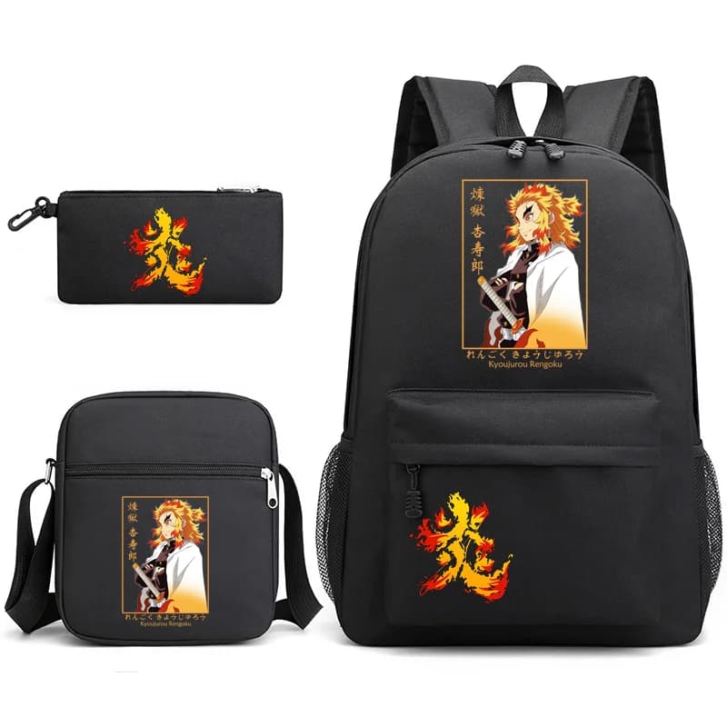 Anime Rengoku Kyoujurou Harajuku Trzyczęściowy plecak Dziewczęta Chłopcy Plecak na laptopa Duża pojemność Plecak na ramię Torba na długopis