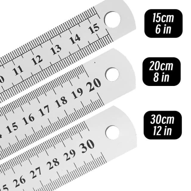 Linijka metalowa ze stali nierdzewnej 10P, 15-30 cm, precyzyjna, dwustronna, narzędzie pomiarowe z podziałką, linijka metryczna, akcesoria.