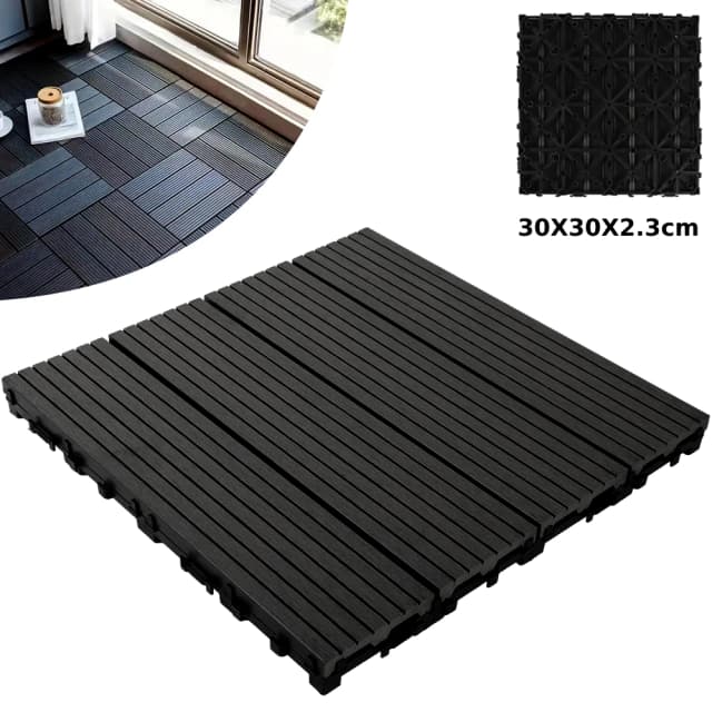 11 szt. Podłoga tarasowa 30x30x2,3 cm/szt. Zestaw kompozytowych desek ogrodowych z efektem drewna, płytka tarasowa z mechanizmem zatrzaskowym