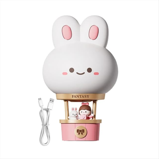 A72P Nursery Nightlight Cartoon Bunny Hot Air Balloon Lampka nocna na biurko Ozdoby stołowe Nowość w domu Oświetlenie Statuetka zwierzęcia
