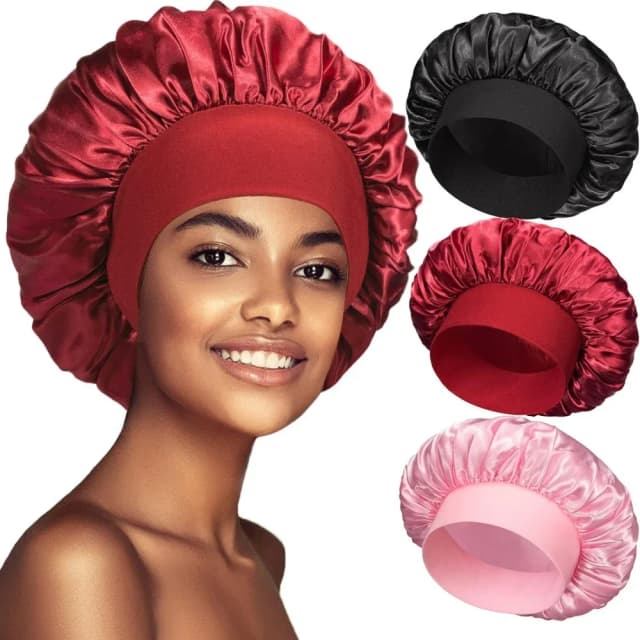 Nowa damska satynowa czapka do spania z szerokim rondem Unisex Head Wrap Elastic Band Cap Hair Care Bonnet Night Hat Bonnet De Nuit