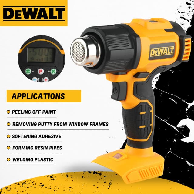 Pistolet na gorące powietrze DEWALT 20V z regulacją temperatury, bezprzewodowy, model 550 ° Wysokowydajna dmuchawa termiczna do spawania C High Power DCE530