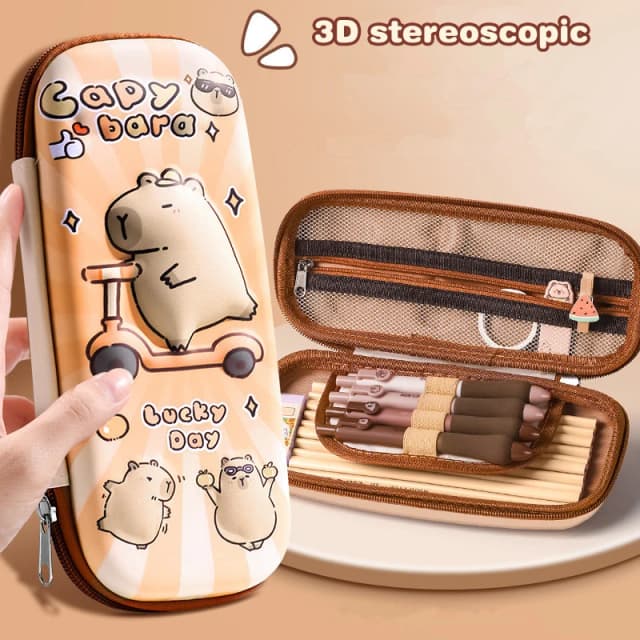 Piórnik 3D Capybara Odporny na upadki Wodoodporny przybory szkolne dla uczniów Wielofunkcyjny pokrowiec na długopis o dużej pojemności Artykuły papiernicze