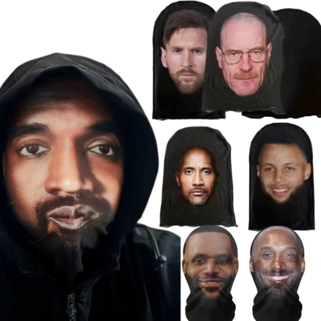 Nowa maska Kanye z nadrukiem 3D Elastyczna siatkowa maska na całą twarz dla mężczyzn Kobiety Cosplay Nakrycia głowy Hip Hop Moda Kominiarka Kaptur Nakrycie głowy