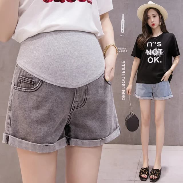 Letnie modne szorty dla kobiet w ciąży Denim Curling Holes Spodnie Stretch Belly Odzież ciążowa
