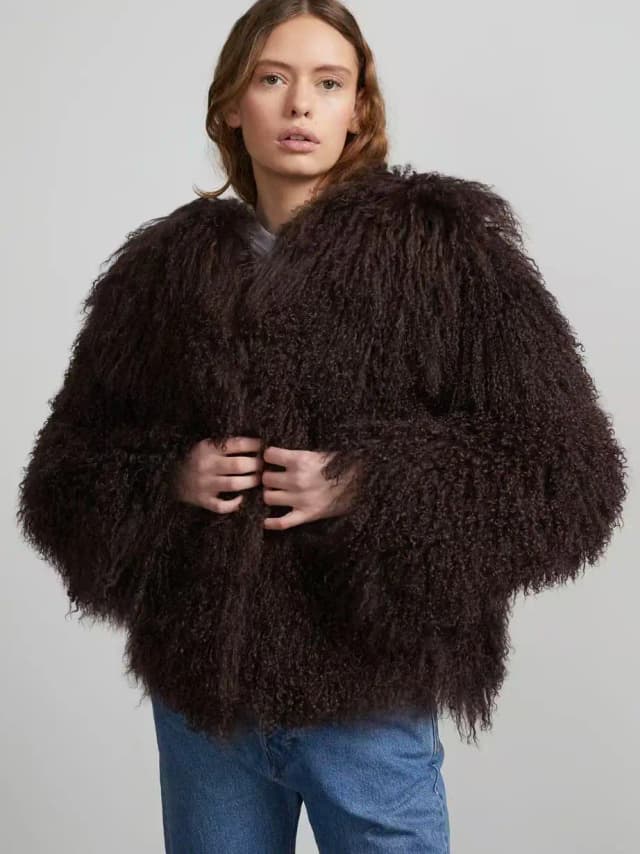 Mongolski futro kurtka futrzana damska elegancka puszysta jednokolorowa pogrubiona termiczna kurtka z długim rękawem moda zimowa oversize chłopiec