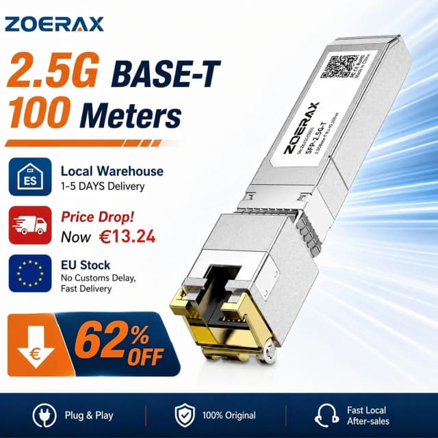 Moduł ZoeRax 1.25G/2.5G/10G RJ45 SFP, adaptacyjny moduł transceivera Ethernet, kompatybilny z Cisco, MikroTik i innymi switchami.