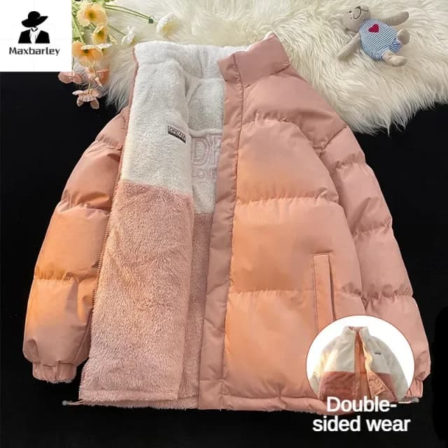 Zimowa ocieplana kurtka termiczna męska damska Casual jednokolorowa dwustronna poręczna konstrukcja Parka męska Street grube płaszcze polarowe