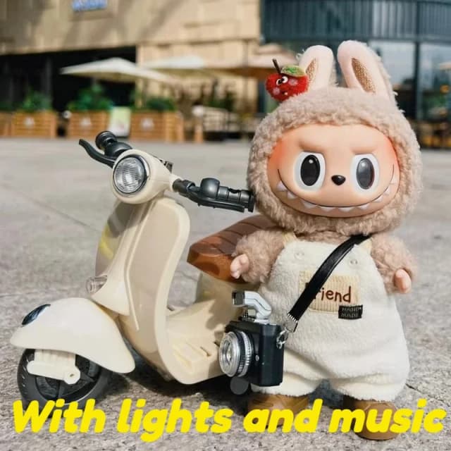 Labubu Doll Mini motocykl elektryczny, akcesoria dla lalek labubu, zabawne urocze lalki, ze światłami i muzyką, DIY prezent na boże narodzenie dla dzieci