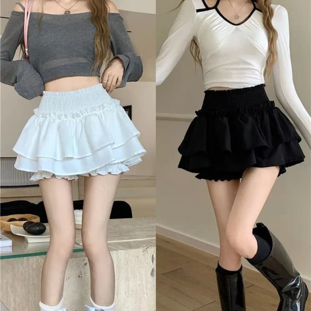 Mini Spódniczka Urocza Seksowna Balletcore Elastyczna Wysoka Talia Sukienka Balowa Falbana Patchwork Lolita Krótka Spódniczka Koreańska Słodka Y2K Odzież Damska