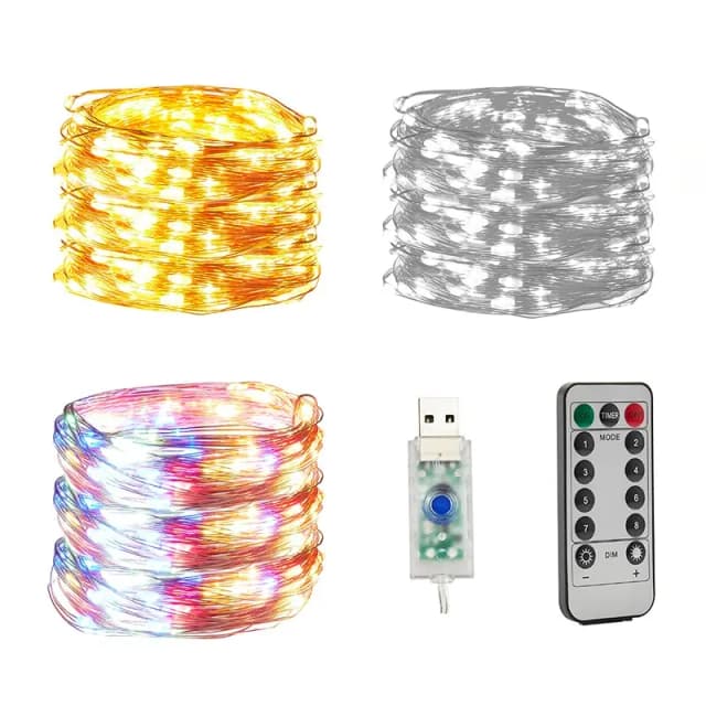 クリスマスデコレーションホリデーフェアリーランプ銅線USB LED屋内室内装飾暖かい白rgbストリングリモコン付き