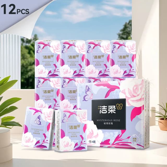 Papel de lenço JieRou C&S, arte de rosa secreta, polpa de registro 100% de luxo, mini e poderoso, úmido-seco, durável e inquebrável