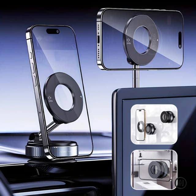 Mocny magnetyczny uchwyt samochodowy na telefon, składana konstrukcja, obrót o 360 stopni °   Regulowany uchwyt próżniowy do samochodu/biurka/łazienki/do użytku uniwersalnego