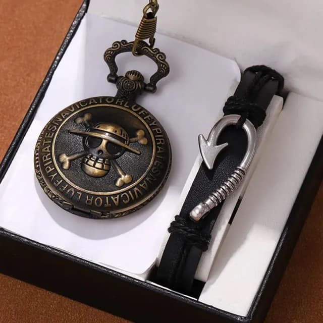 Retro Punk Pirate Captain Podwójny nóż Kwarcowy zegarek kieszonkowy z naszyjnikiem Łańcuch Wisiorek Bransoletka Prezent dla mężczyzn Vintage Zegar