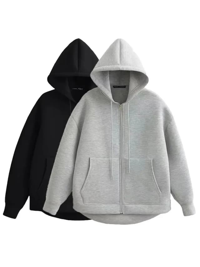Damska kurtka z kapturem na jesień, luźna, oversize, rozpinana na zamek, bluza z kapturem, jednolita kurtka, elegancka odzież wierzchnia do biura, topy.