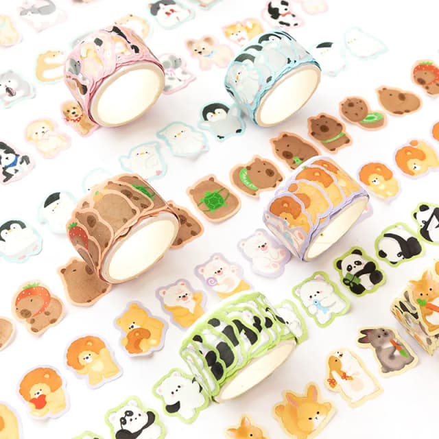Wstępnie wycięte zwierzęta zestaw taśm Washi śliczny Kawaii kot królik Panda pies pingwin dekoracyjne naklejki maskujące na etykiety dla sztuki DIY rzemiosło