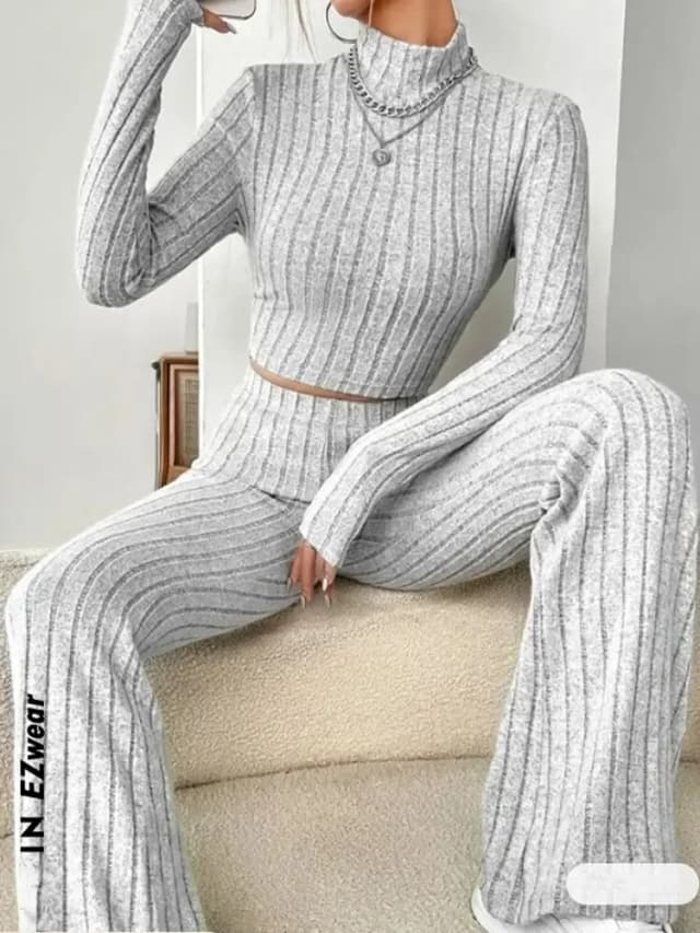 Moda damska Jednokolorowa odzież uliczna Jesień Zima Eleganckie topy z okrągłym dekoltem Luźne spodnie Garnitur Casual Holiday Sport Dwuczęściowe zestawy