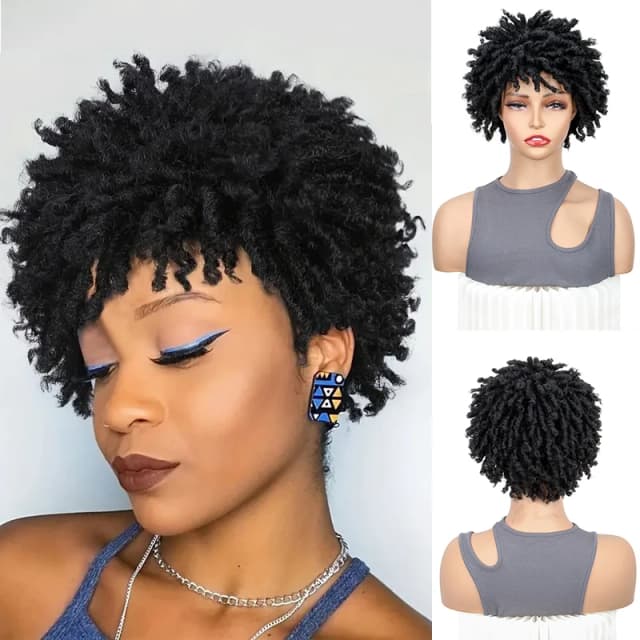 Peruka syntetyczna krótka dredy afro kręcone twisty faux locs kinky curly dredy dla kobiet do codziennego użytku