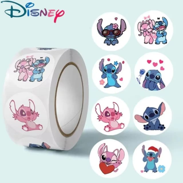 Kawaii 500 sztuk Disney Stitch Diy naklejki Anime pieczęć etykieta dekoracyjne Cartoon dzieci Party cukierki naklejki rolki naklejki zabawki