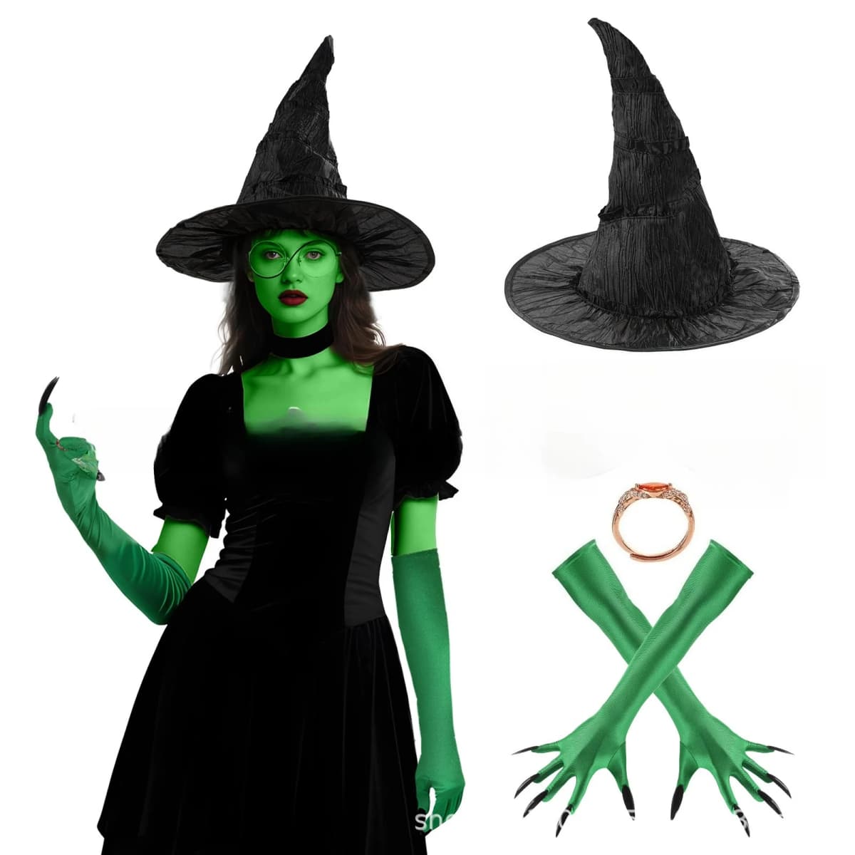 Kostium czarownicy na Halloween, strój czarodzieży Elphaby, impreza cosplay, festiwal, przebranie, rekwizyty