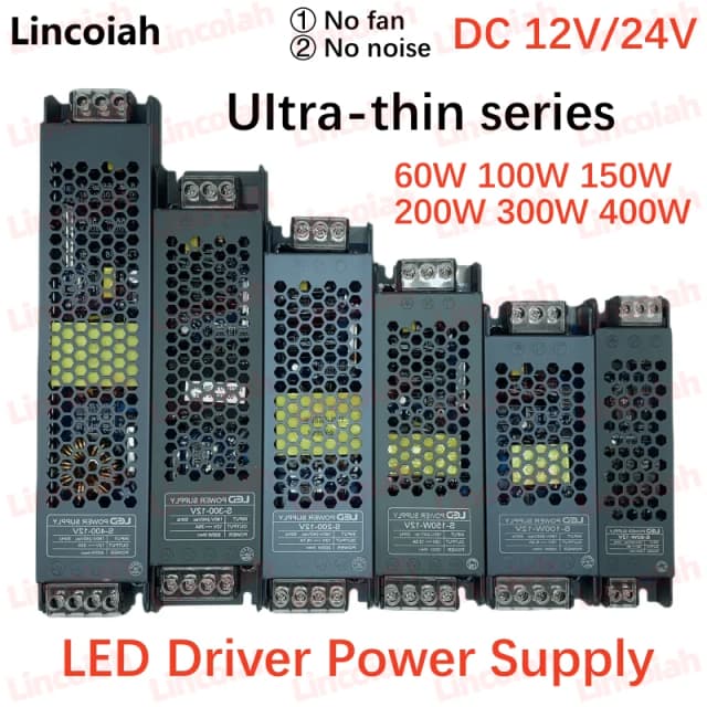 Zasilacz LED DC 12V 24V AC190-240V Wyciszenie Transformatory oświetleniowe 60W 100W 200W 300W 400W Zasilacz sterownika światła LED