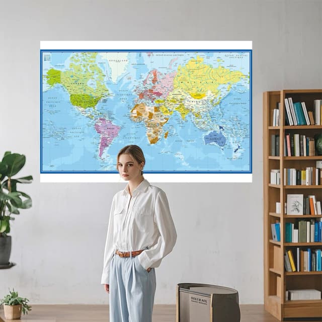 W Francji Mapa Świata Plakat Tkanina poliestrowa Malarstwo ścienne Biuro Artykuły szkolne Dekoracja domu Carte Du Monde