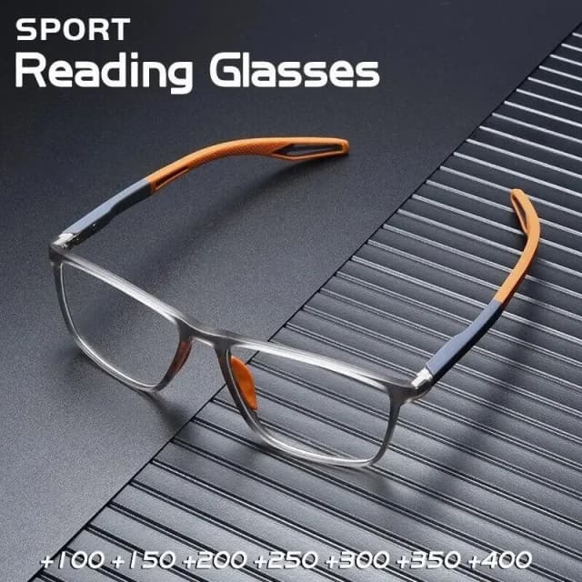 Okulary do czytania TR90 dla mężczyzn, sportowe okulary na starczowzroczność z sprężynowymi zausznikami, okulary blokujące niebieskie światło +100 ~+400