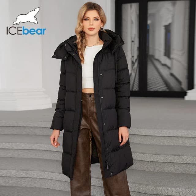 ICEbear 2024 płaszcz zimowy damskie kurtki puchowe moda przytulne ciepłe zasznurowane z kapturem długa damska Casual Parka kobieta GWD4617I
